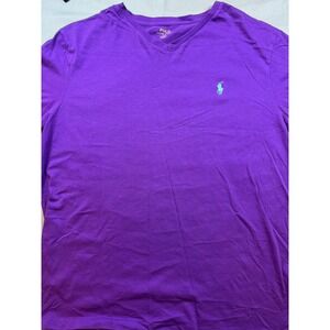 Ralph Lauren V-Neck T-Shirt Size Large Purple Pony Logo